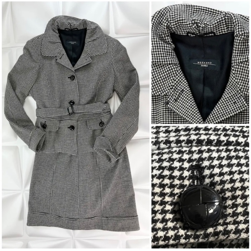 Weekend Max Mara Sz 12 8 Wool Houndstooth Peplum Belted Jacket Skirt Suit Set